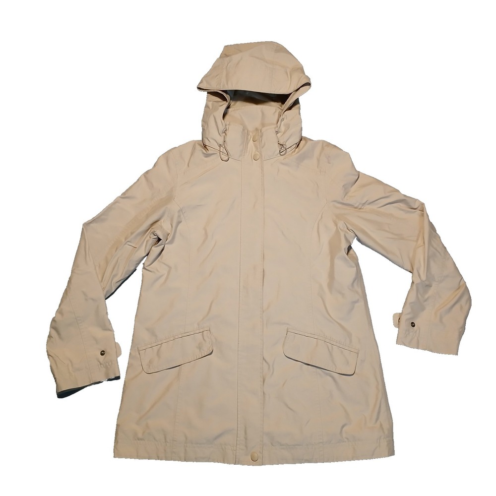 Vintage LL Bean Rain Jacket Women's Tan Vented Windbreaker Hood Full Zip Barn S